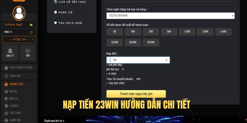 Hướng dẫn 23WIN nạp tiền nhanh chóng