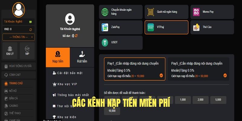 Hầu hết kênh chuyển tiền 23WIN miễn phí