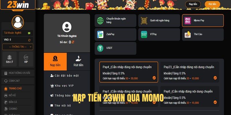 Nạp tiền 23WIN siêu tốc qua ví Momo